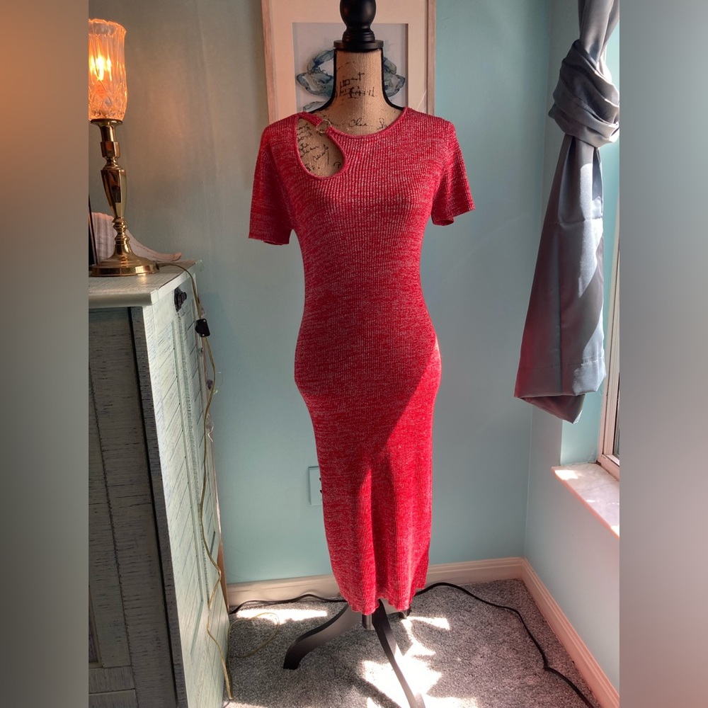 Women’s red sweater dress with silver sparkles. XXL